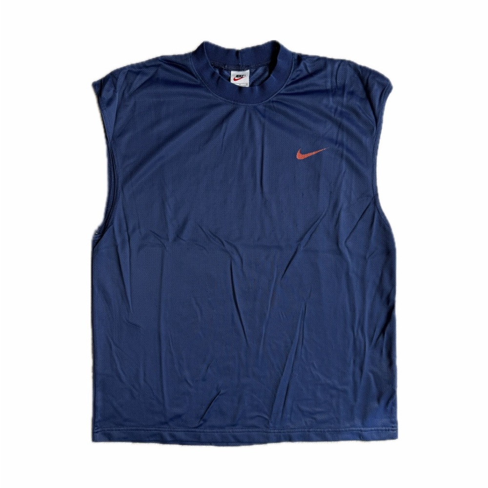 Vintage 90s Nike Made in USA Navy Blue Swoosh Sleeveless Jersey — Size Large